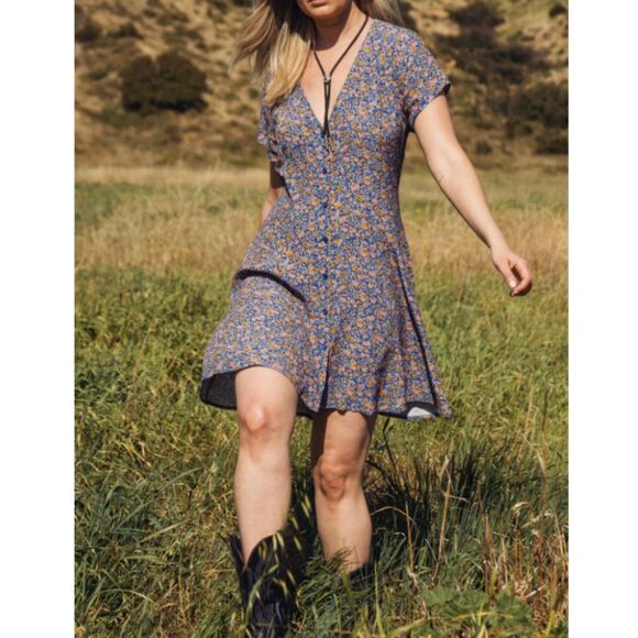 Rolla's Milla Coast Floral Dress Blue Button-up Sundress size XS - Picture 1 of 11